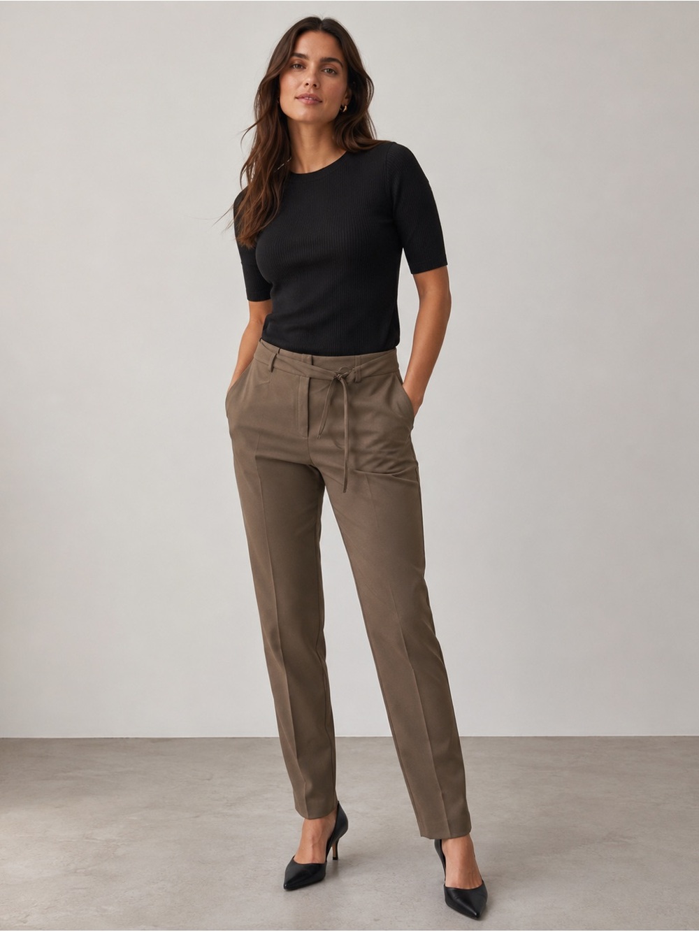 Escada Tan‎ Pants Size 42 waist tie belt adjustable dress pants office wear